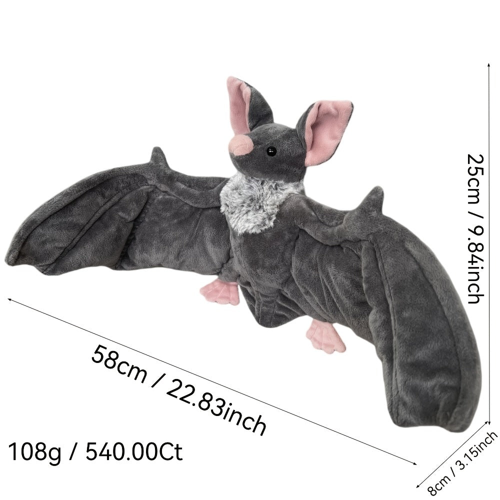 Giant Bat Plush Stuffed Animal 23 Inch Wingspan Soft Grey Spooky Bat Toy Halloween Decor Gift for Kids Adults Bat Lovers Gothic Fans Animal Lovers