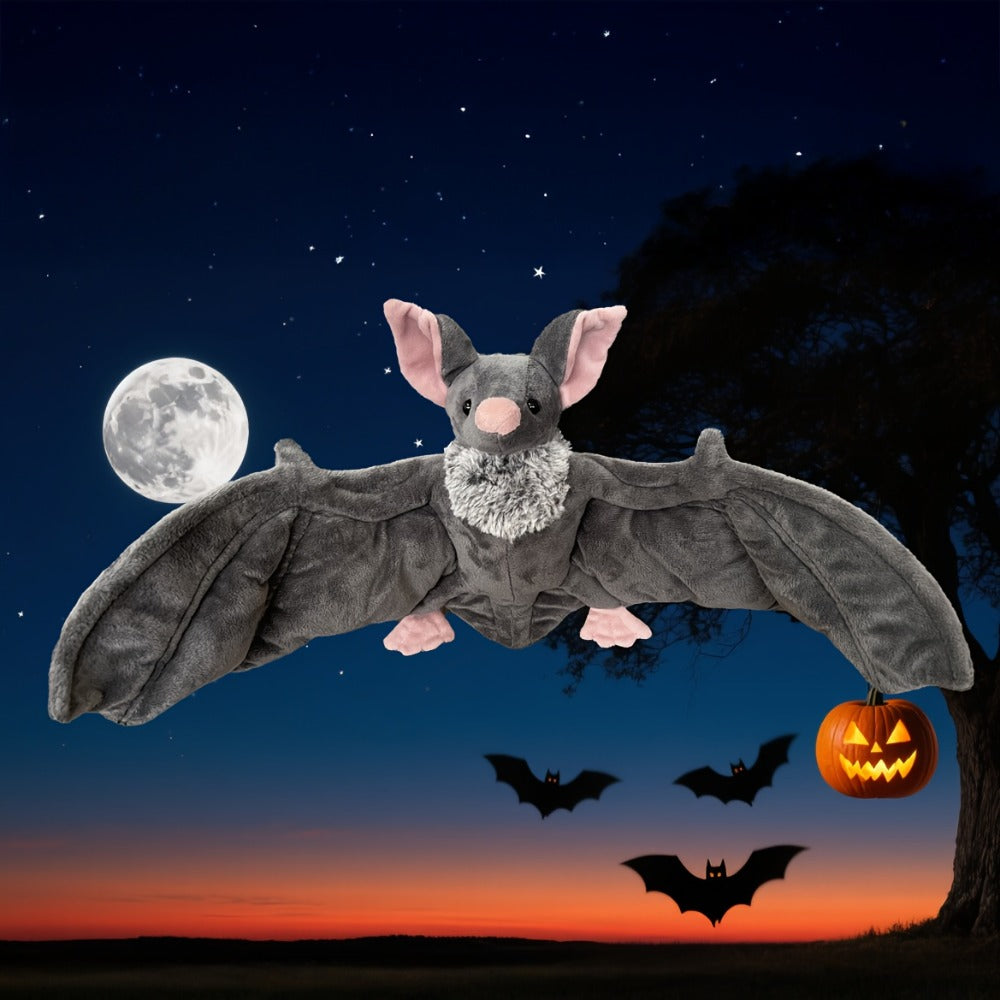 Giant Bat Plush Stuffed Animal 23 Inch Wingspan Soft Grey Spooky Bat Toy Halloween Decor Gift for Kids Adults Bat Lovers Gothic Fans Animal Lovers