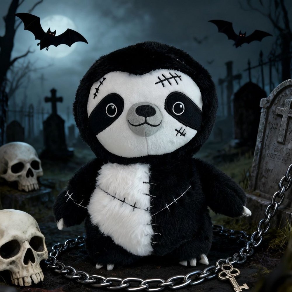 Goth Stiching Sloth Stuffed Animal