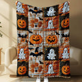 Vintage Plaid Pumpkin Ghost Bat Patchwork Halloween Flannel Throw Blanket