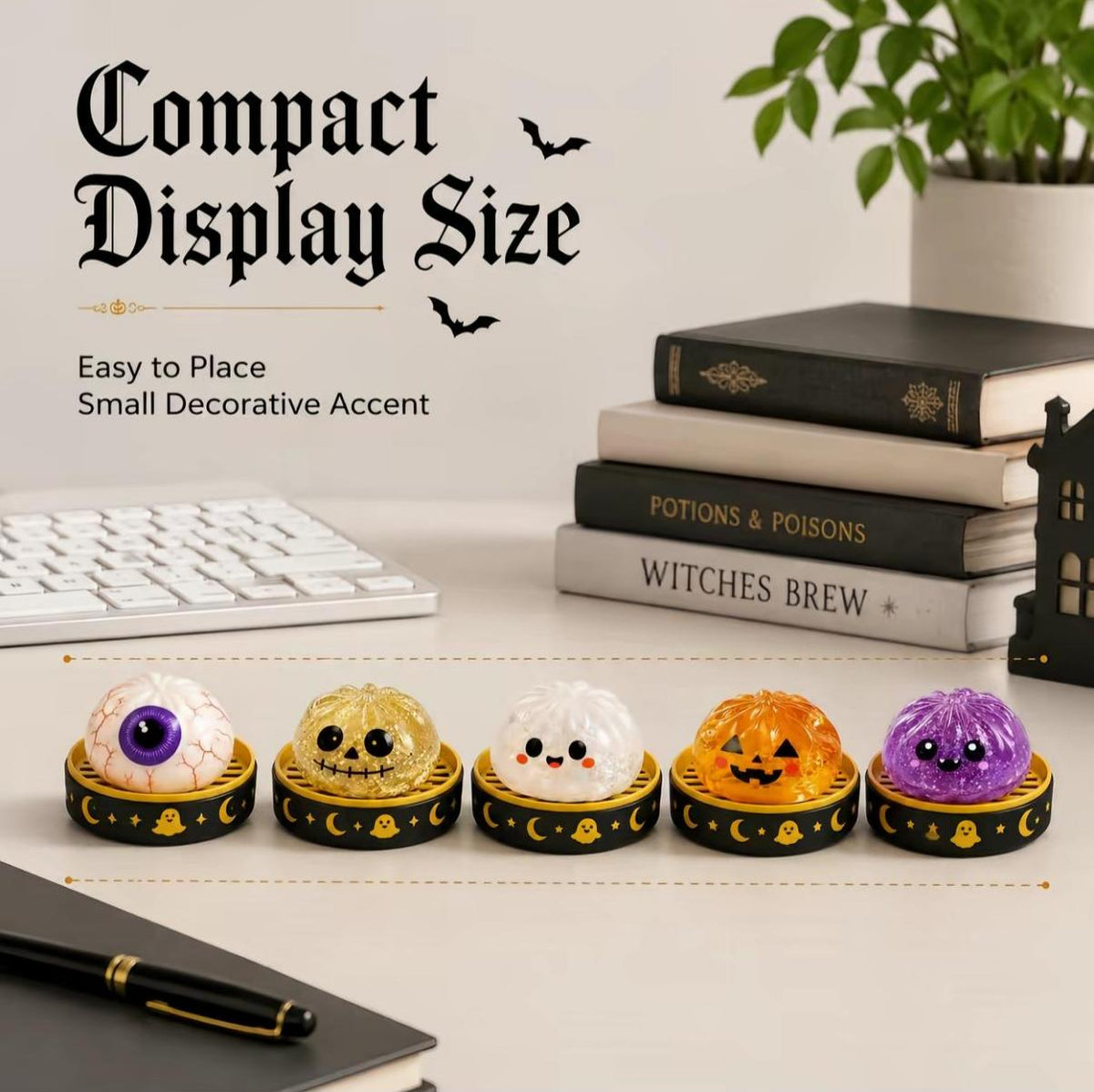2026 Halloween Glitter Spooky Dumpling Squishy Stress Ball with Steamer Base
